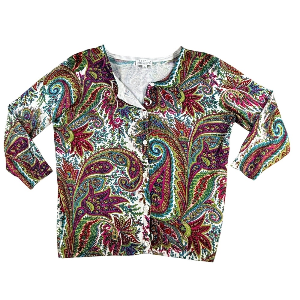 Joseph A Cardigan Women L Multicolor Paisley Button Up Silk Feel Knit Sweater